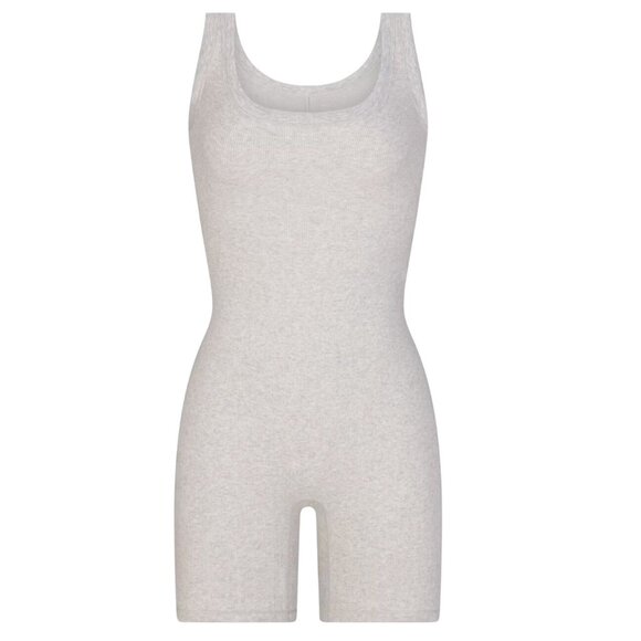 Skims Womens Large Cotton Rib Onsie Stretch Light Heather Grey NWT MSRP $78 - Picture 5 of 7